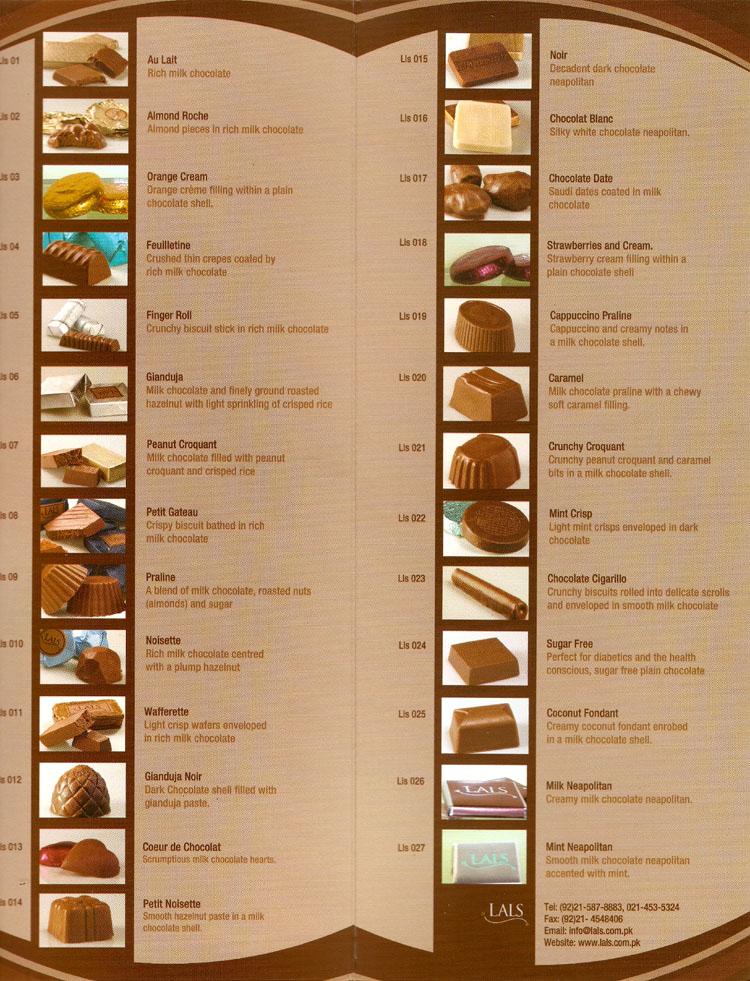 Lals Chocolate Menu